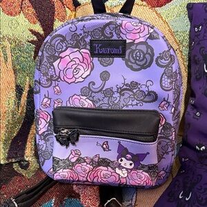 Hot Topic Purple and Pink Floral Kuromi Mini Backpack